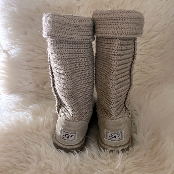 UGG Tan Tall Knit Cardy Pull-On Comfy Sweater Boots - Picture 5 of 8